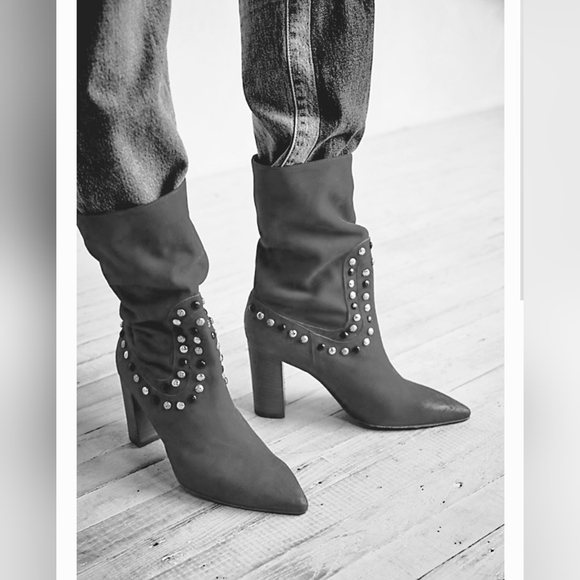 Western Chic Free People Blue Suede Studded Boots - Picture 7 of 8